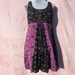 Vintage Betsey Johnson Silk Dress Women 6 Floral Whimsigoth Babydoll Corset Mini